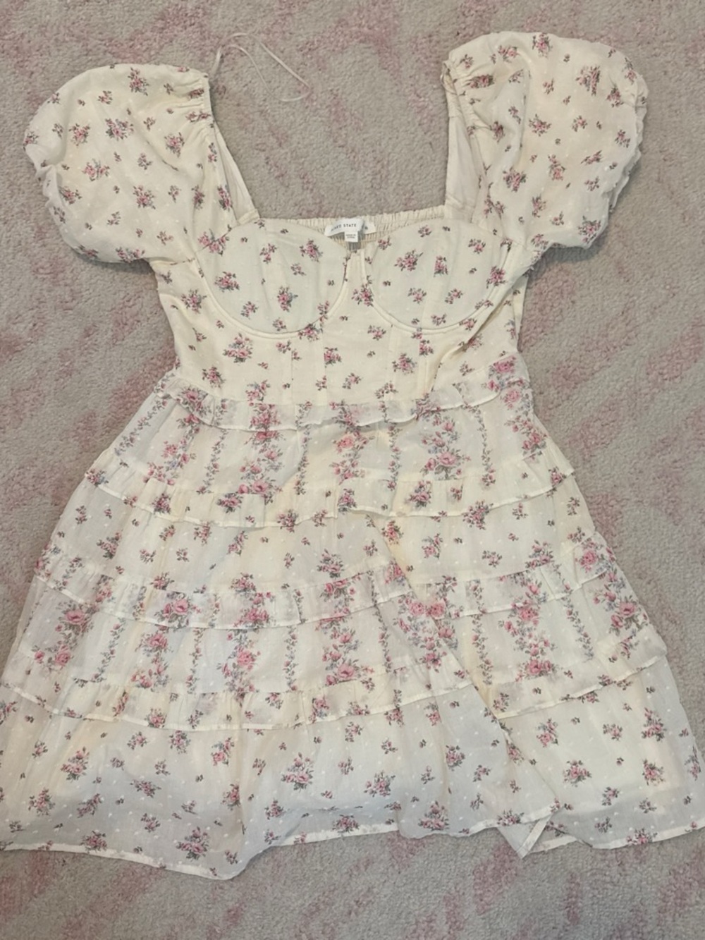 Altar'd State Cream Mini Dress with Pink Floral Print